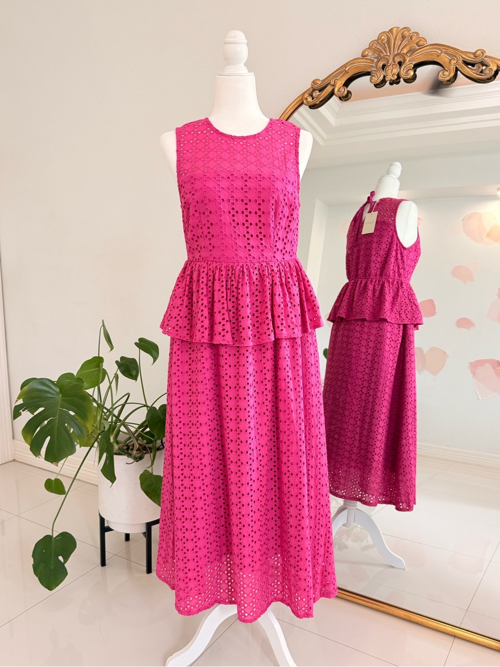 Hot Pink Eyelet Peplum Dress